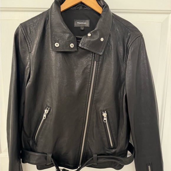 MACKAGE Miela-N Black Supple Lambskin Leather Belted Moto Jacket size Large - Picture 1 of 8
